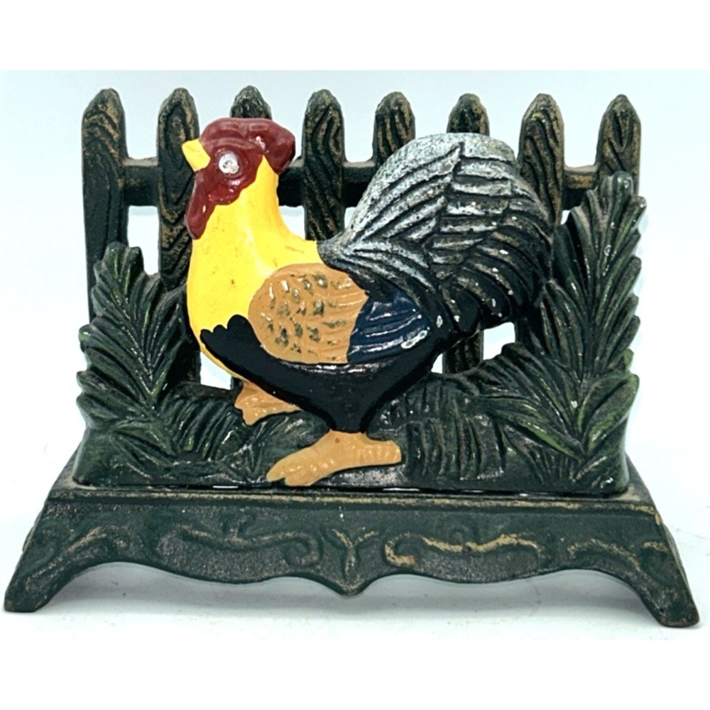 Cast iron chicken/rooster napkin/mail holder 5 5/8" L X 4 1/8" H X 2 1/4" W